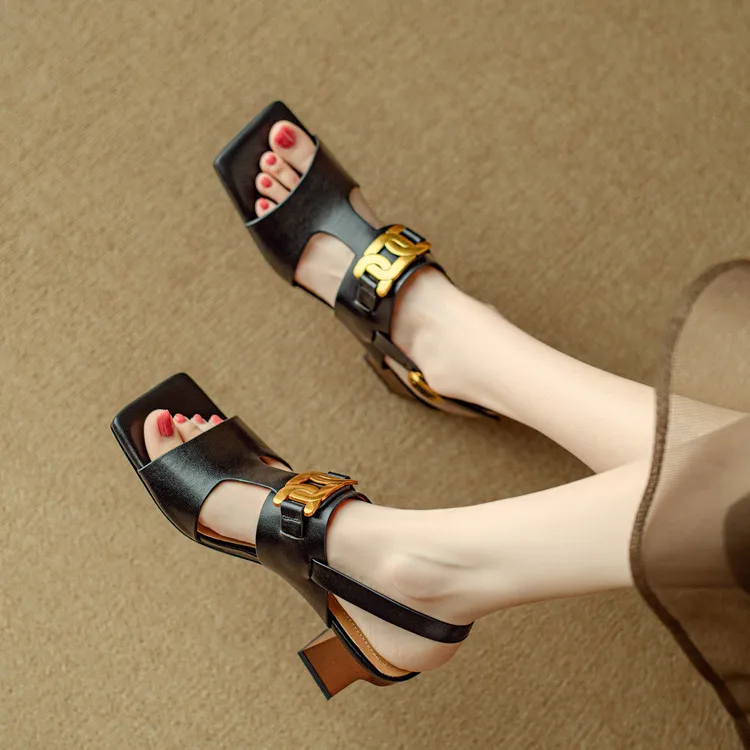 The Chain Detail Block Heel Sandal - Image 25