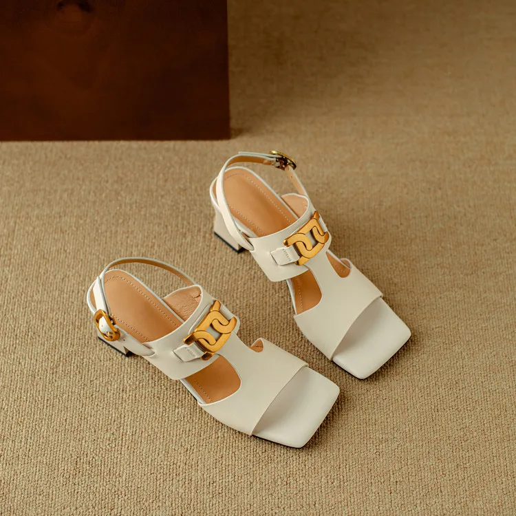 The Chain Detail Block Heel Sandal - Image 9