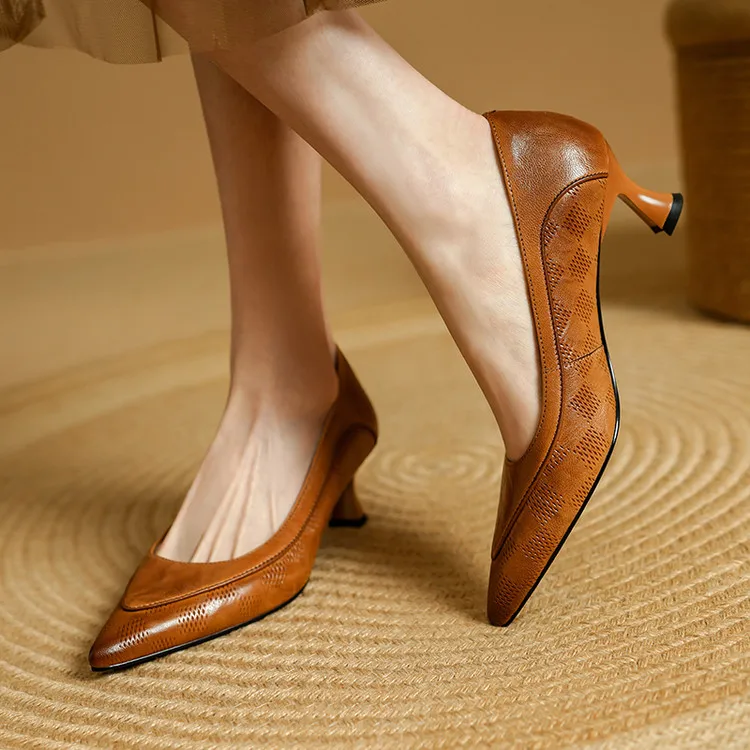 The Cognac Leather Kitten Heel Pump - Image 13