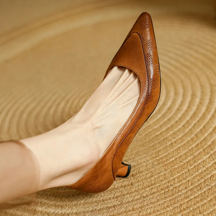 The Cognac Leather Kitten Heel Pump - Image 14