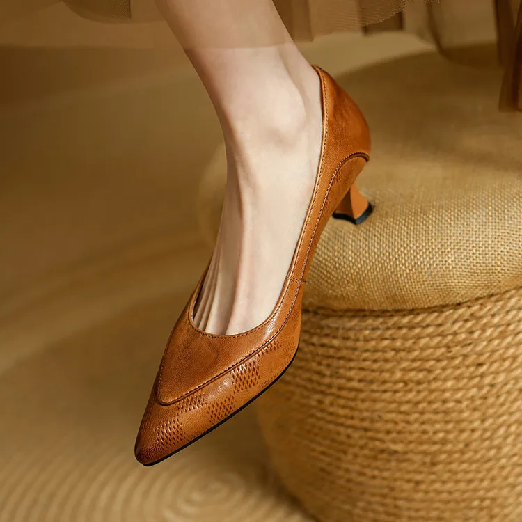 The Cognac Leather Kitten Heel Pump - Image 16