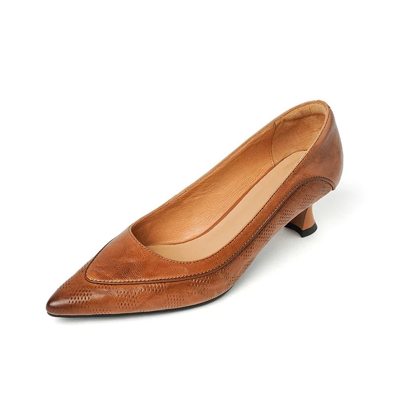 The Cognac Leather Kitten Heel Pump - Image 24