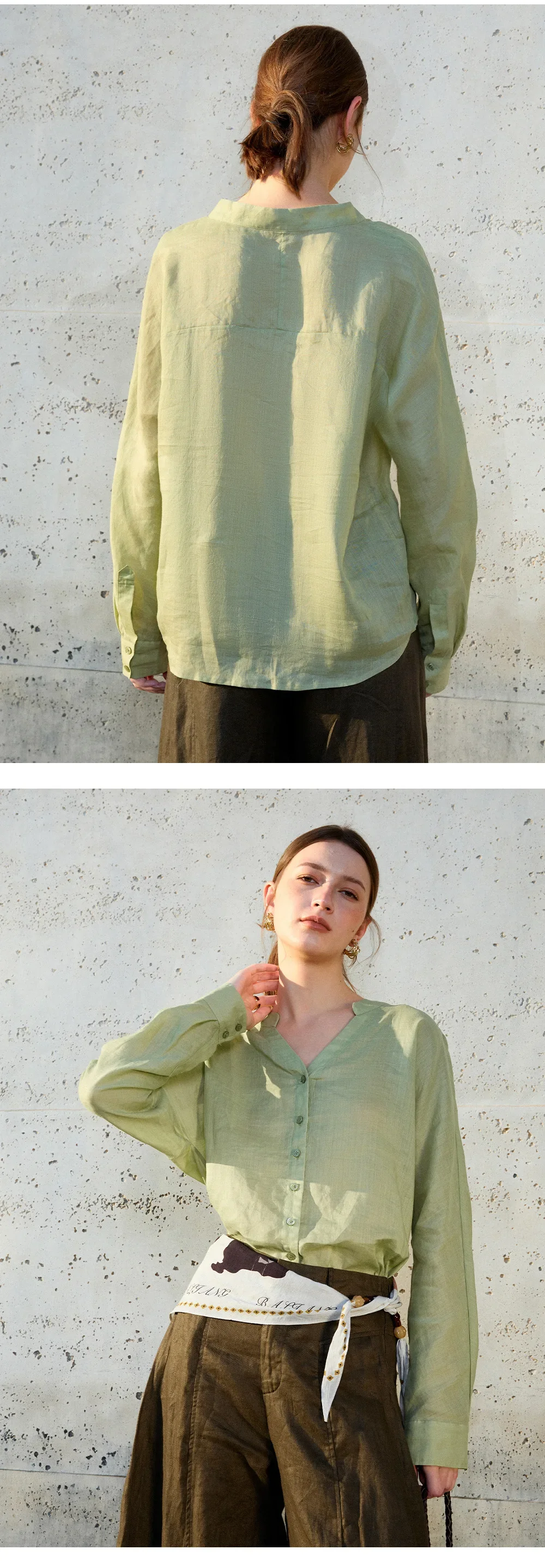The Collarless Linen V-Neck Shirt - Image 30