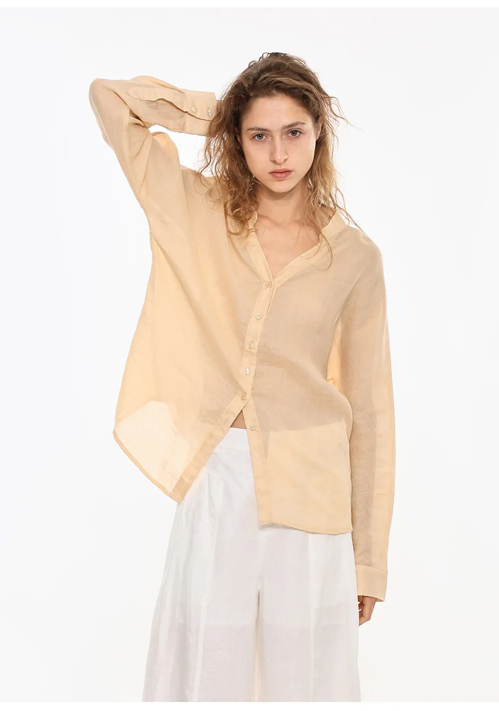 The Collarless Linen V-Neck Shirt - Image 35