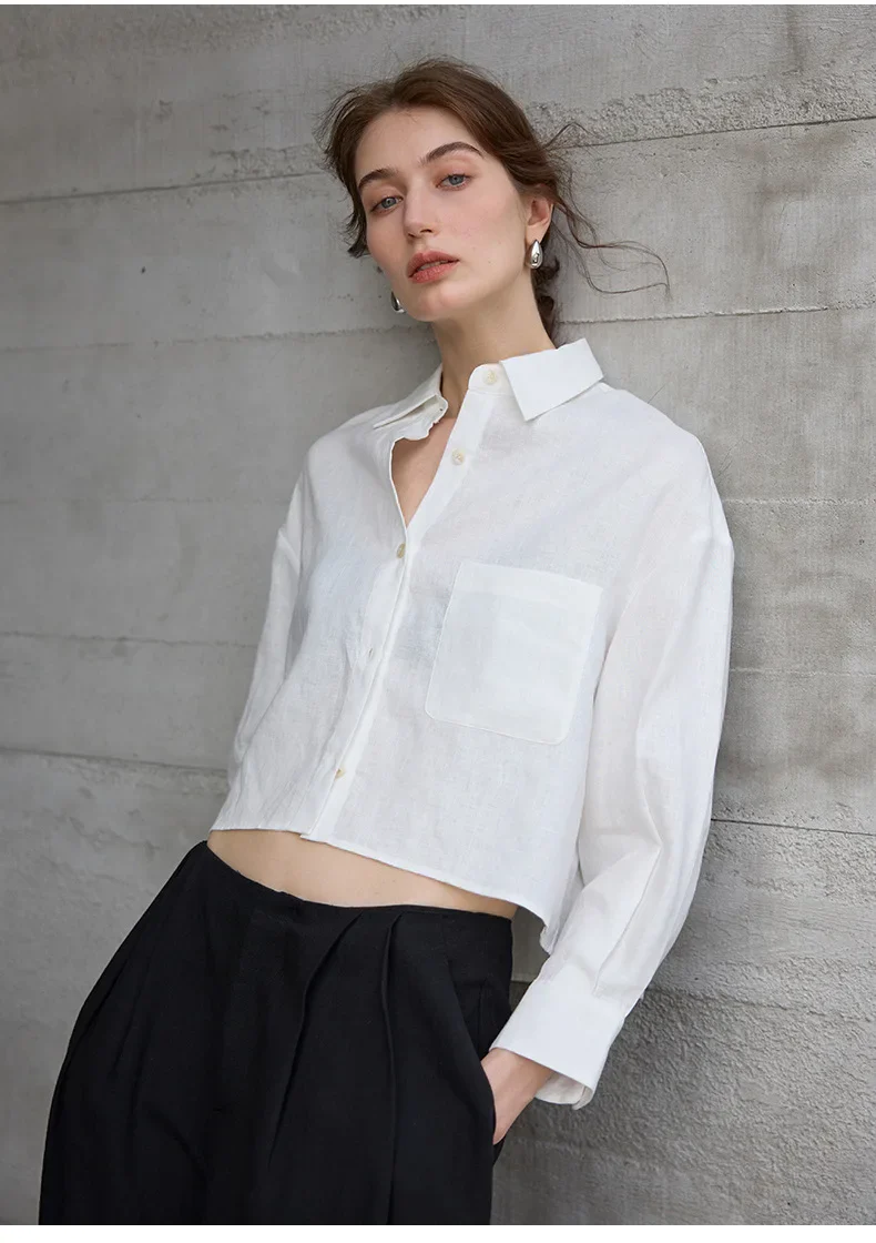 The Cropped Long Sleeve Linen Shirt - Image 21