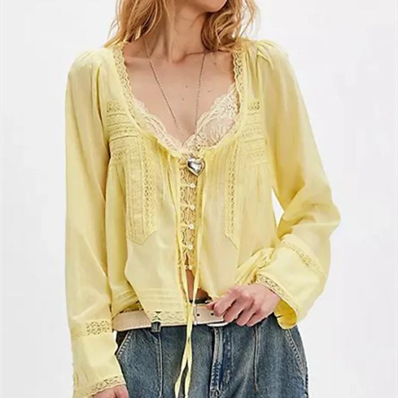 The Lace Trim Tie-Front Blouse - Image 10
