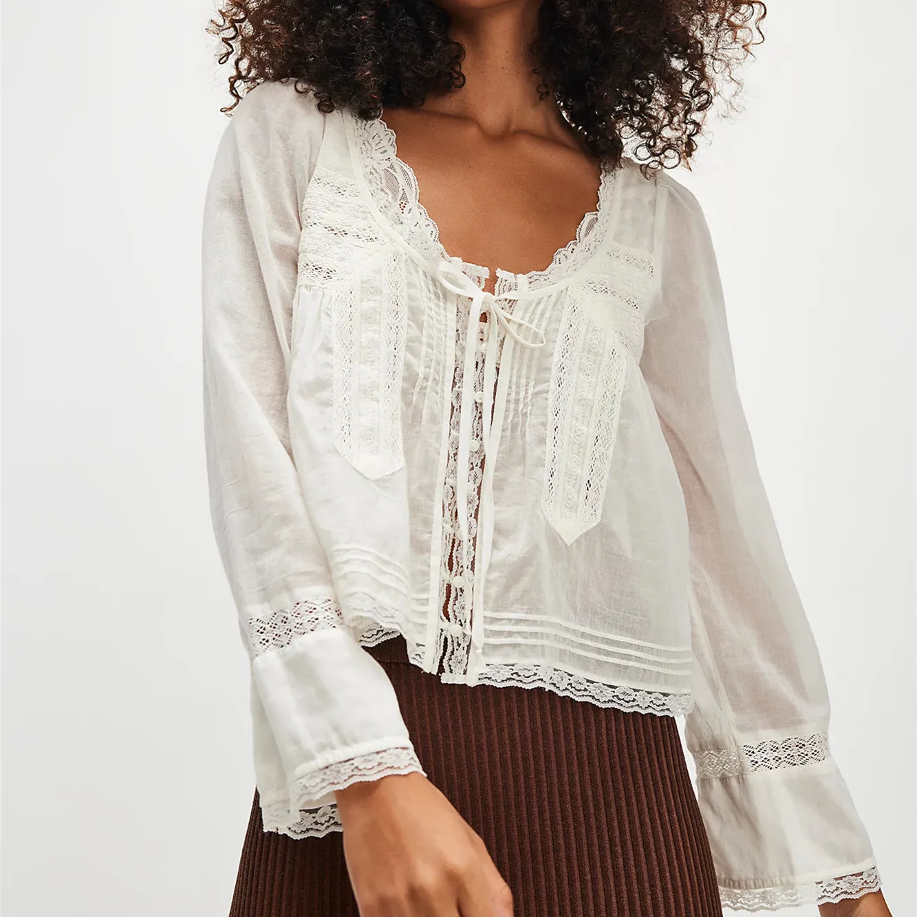 The Lace Trim Tie-Front Blouse - Image 2