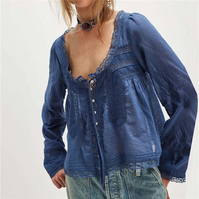 The Lace Trim Tie-Front Blouse - Image 9