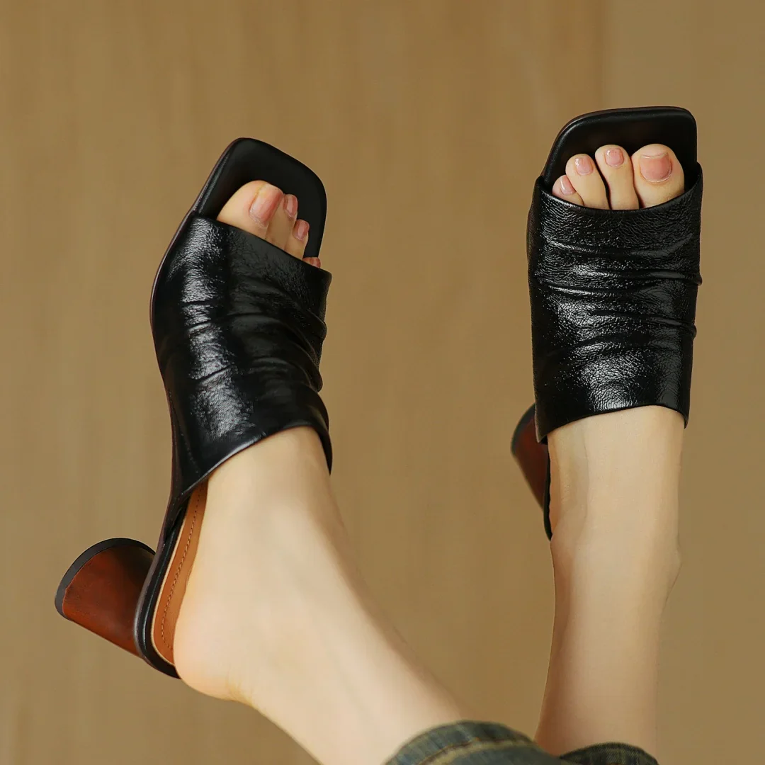 The Ruched Leather Block Heel Mule - Image 13