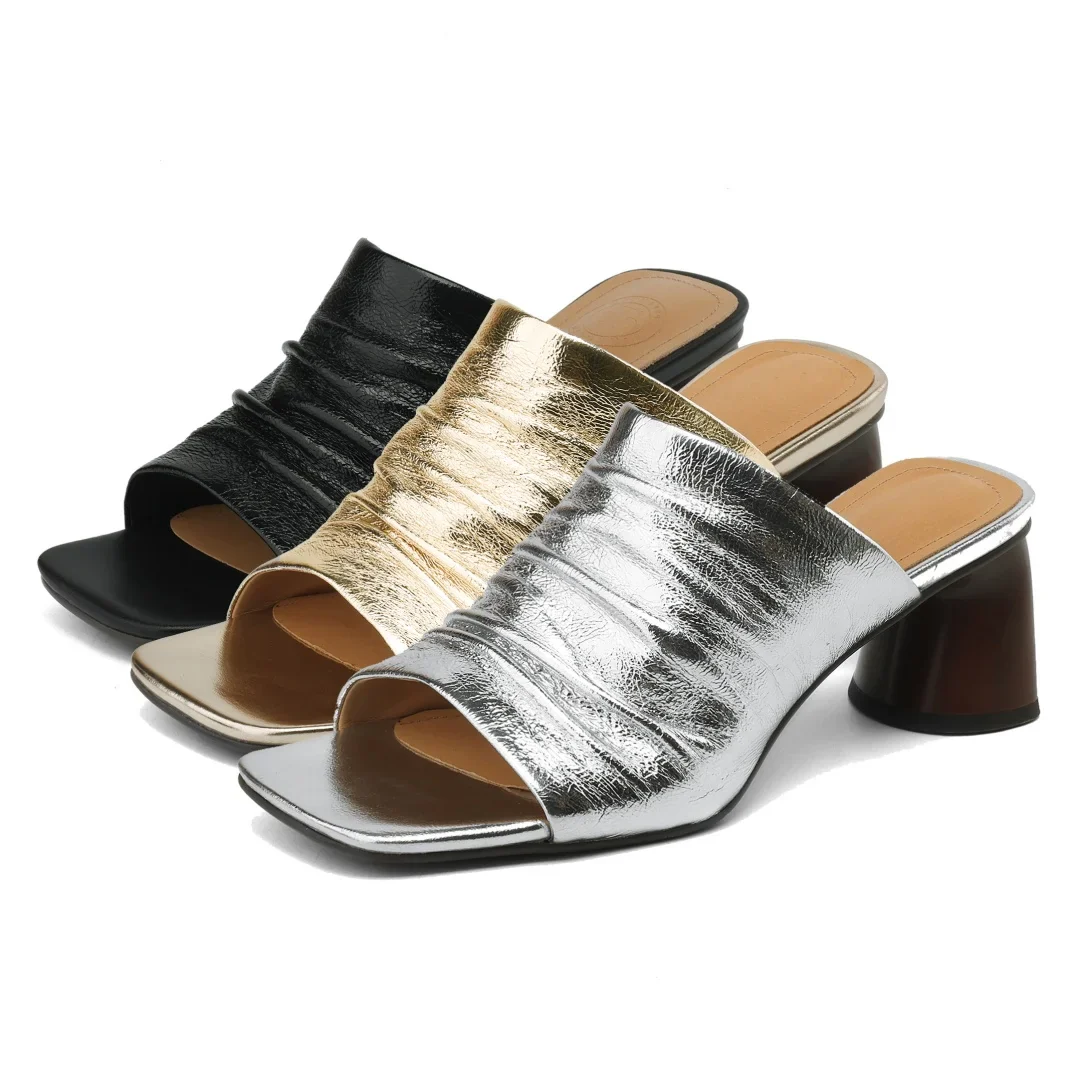The Ruched Leather Block Heel Mule - Image 15