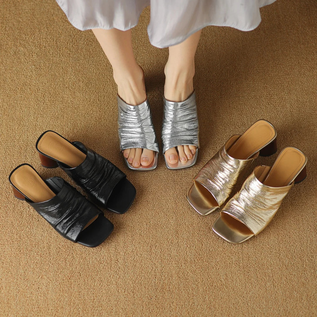 The Ruched Leather Block Heel Mule - Image 19