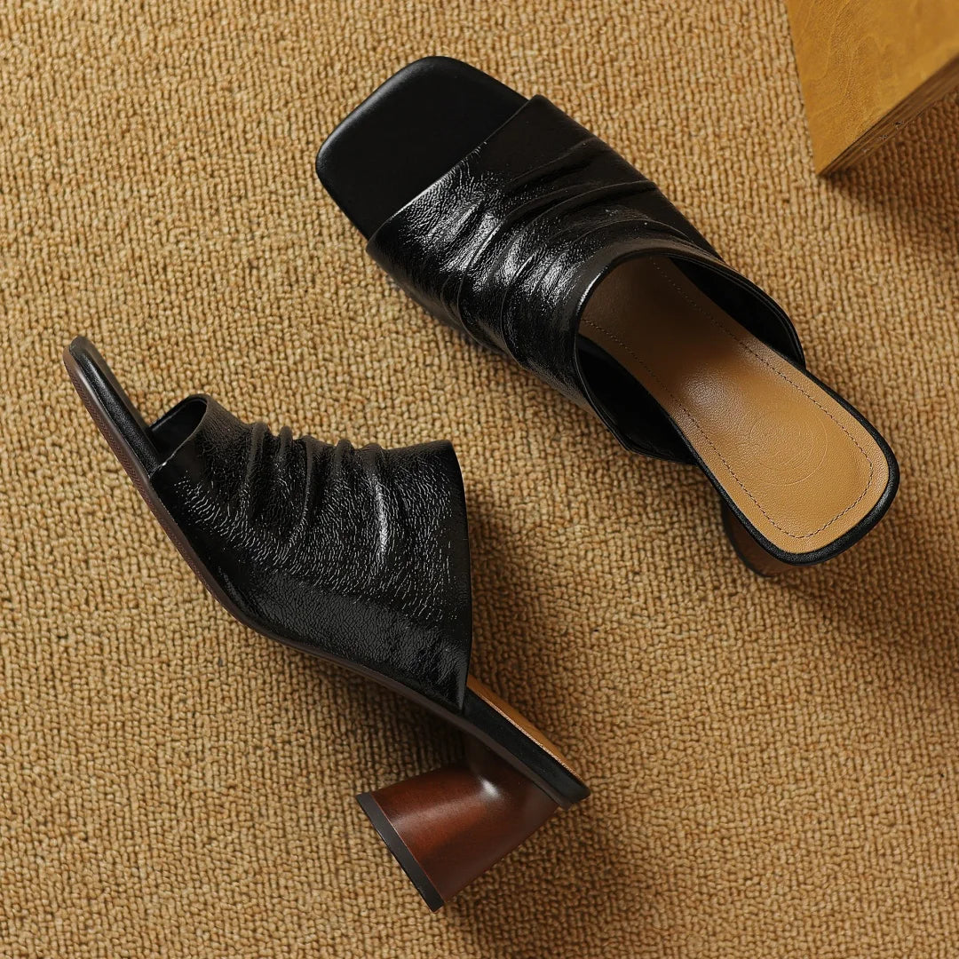 The Ruched Leather Block Heel Mule - Image 2