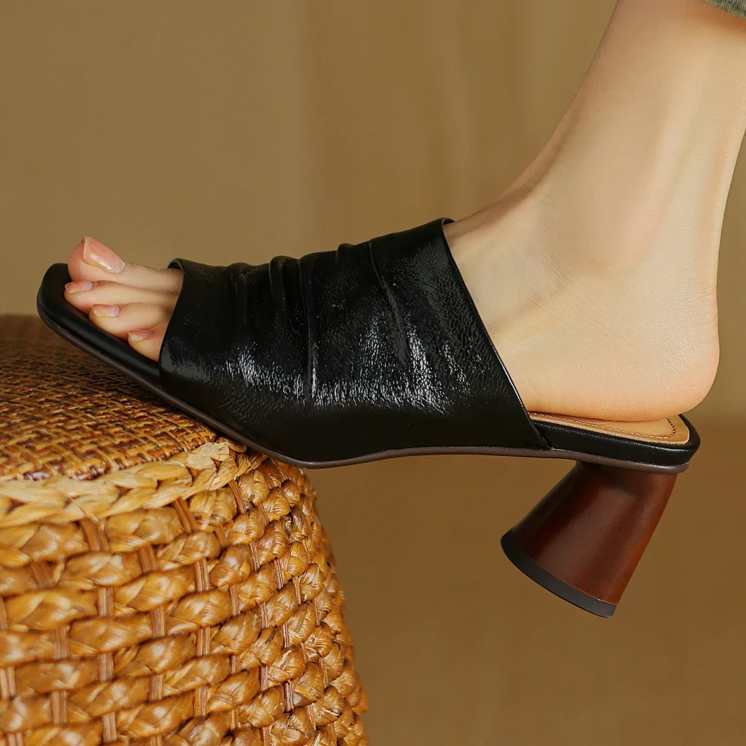 The Ruched Leather Block Heel Mule - Image 28