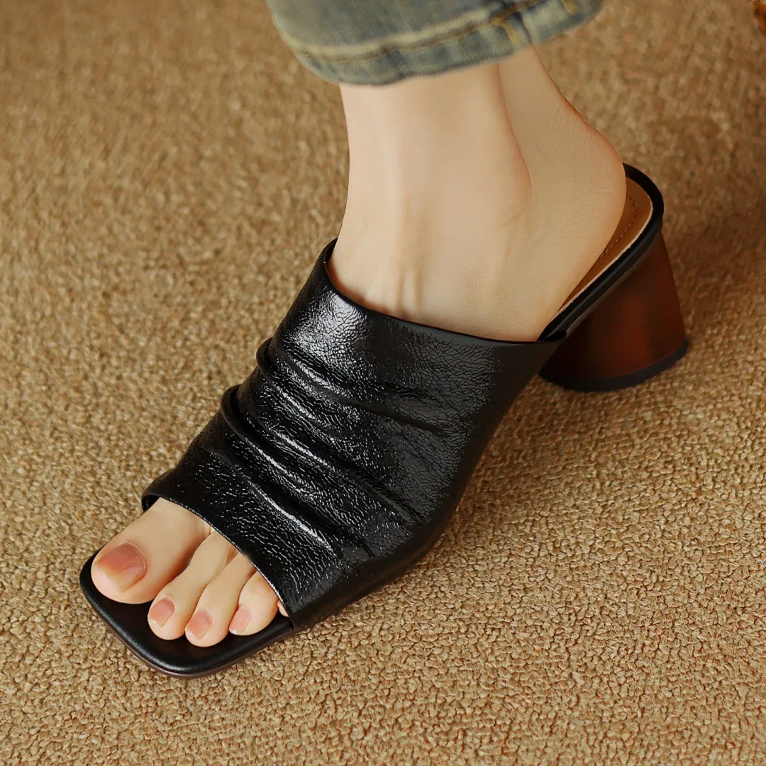The Ruched Leather Block Heel Mule - Image 29