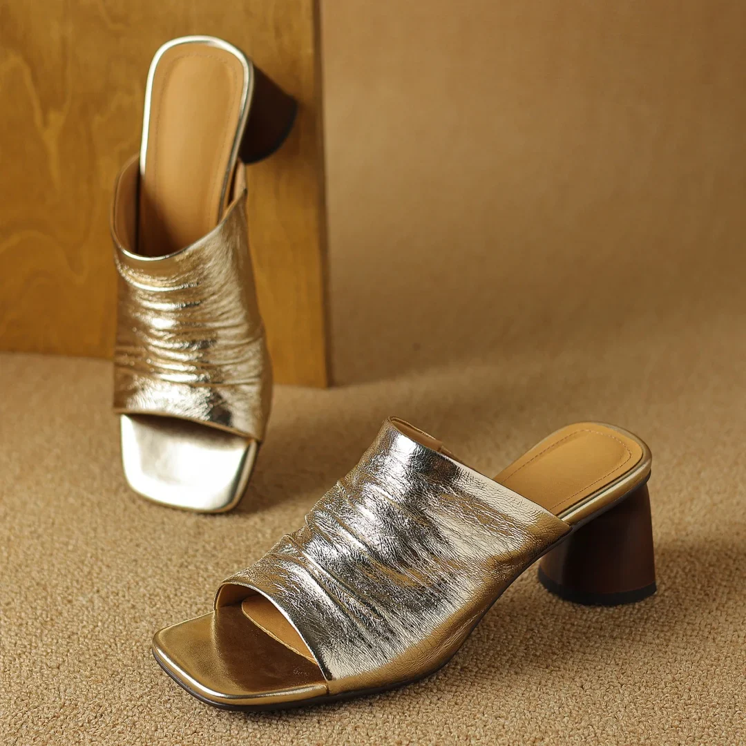 The Ruched Leather Block Heel Mule - Image 32