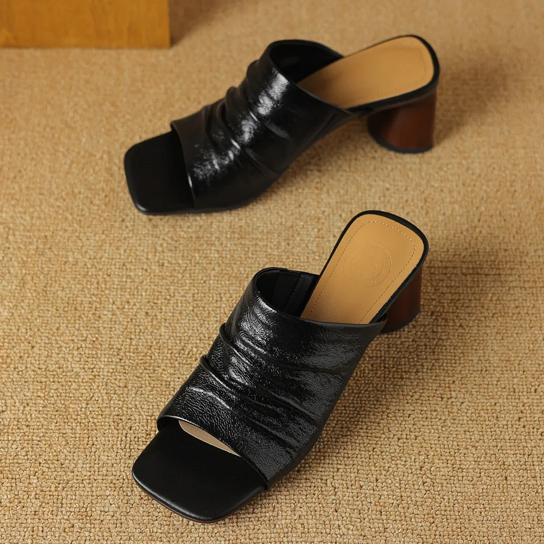 The Ruched Leather Block Heel Mule - Image 8