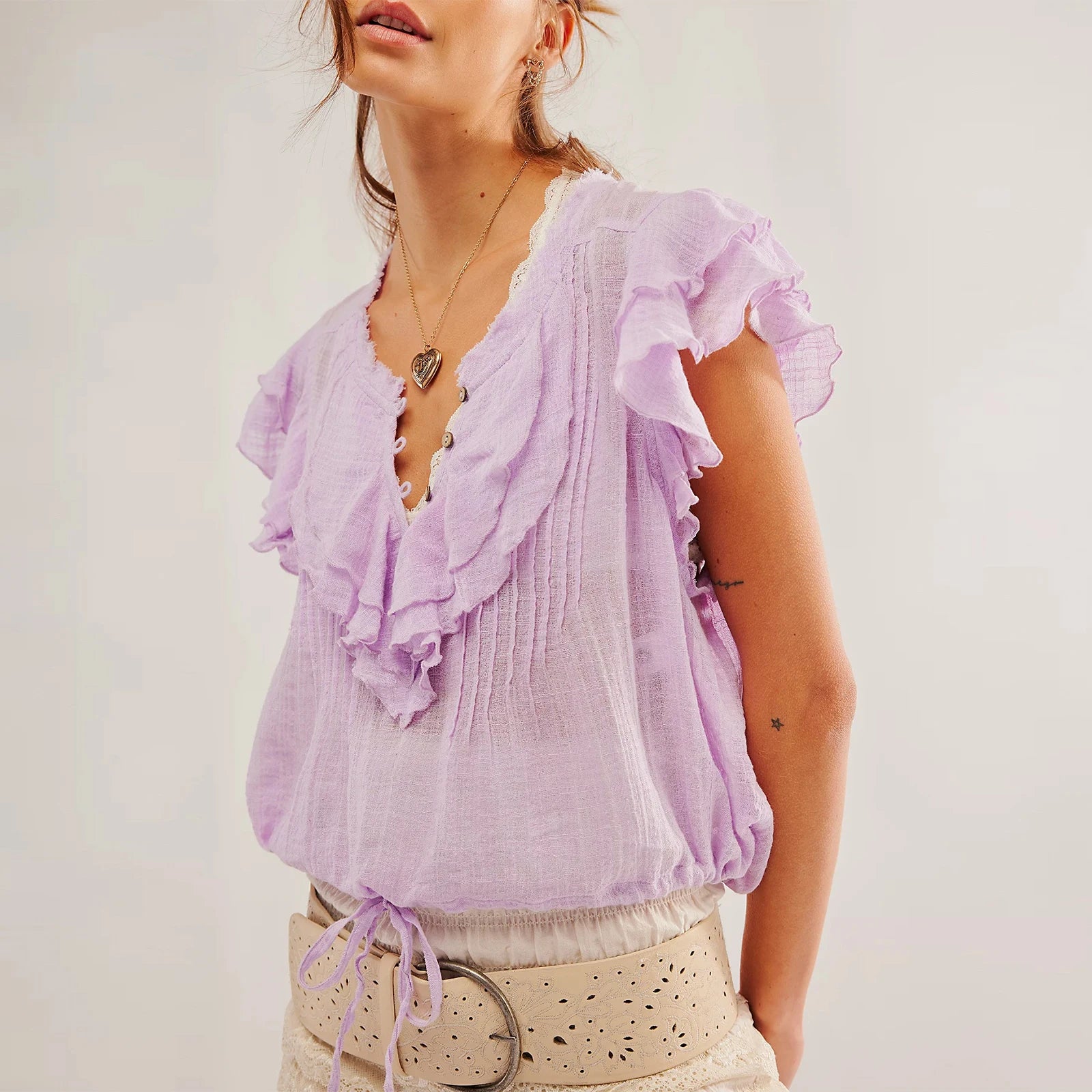 The Ruffle Front Gauze Crop Top - Image 7