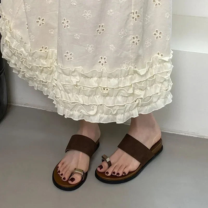The Wide Strap Suede Toe Ring Slide - Image 12