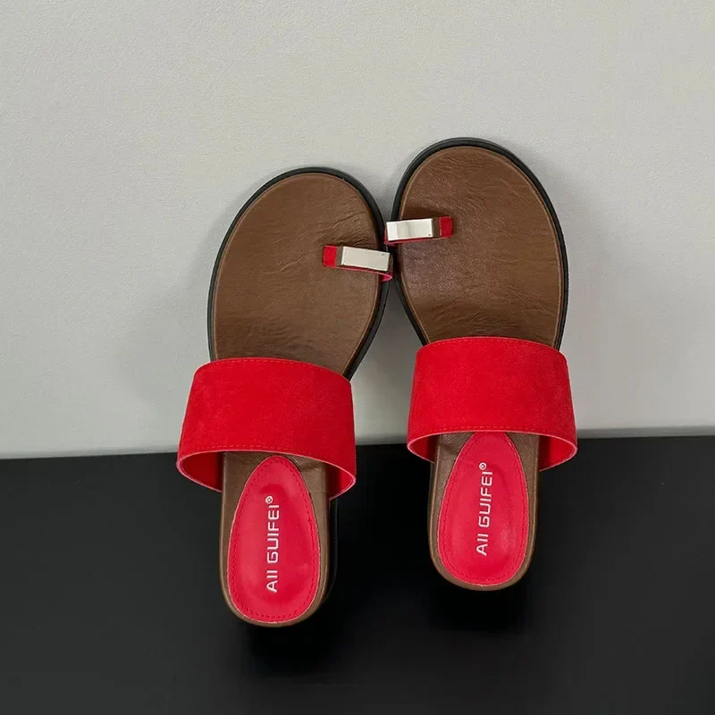 The Wide Strap Suede Toe Ring Slide - Image 14