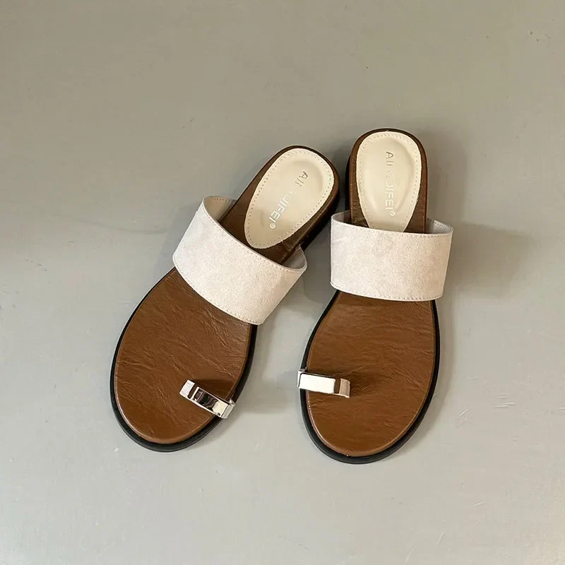 The Wide Strap Suede Toe Ring Slide - Image 16