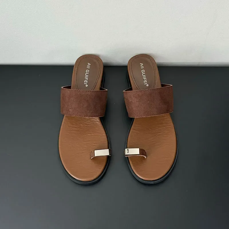 The Wide Strap Suede Toe Ring Slide - Image 17