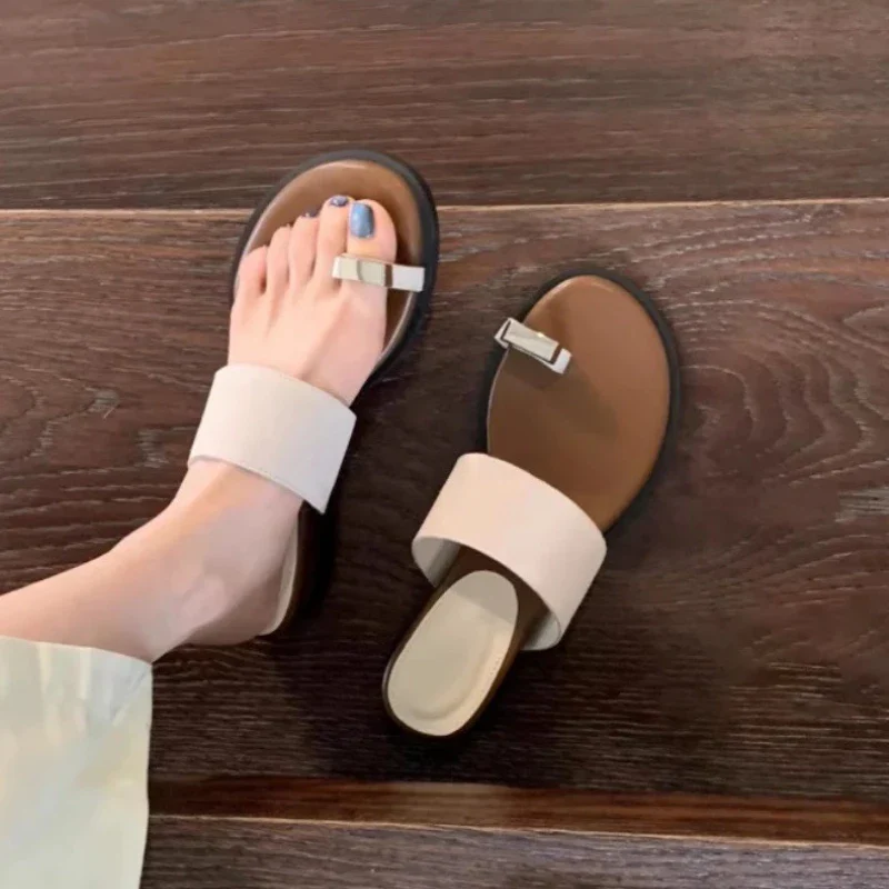 The Wide Strap Suede Toe Ring Slide - Image 4