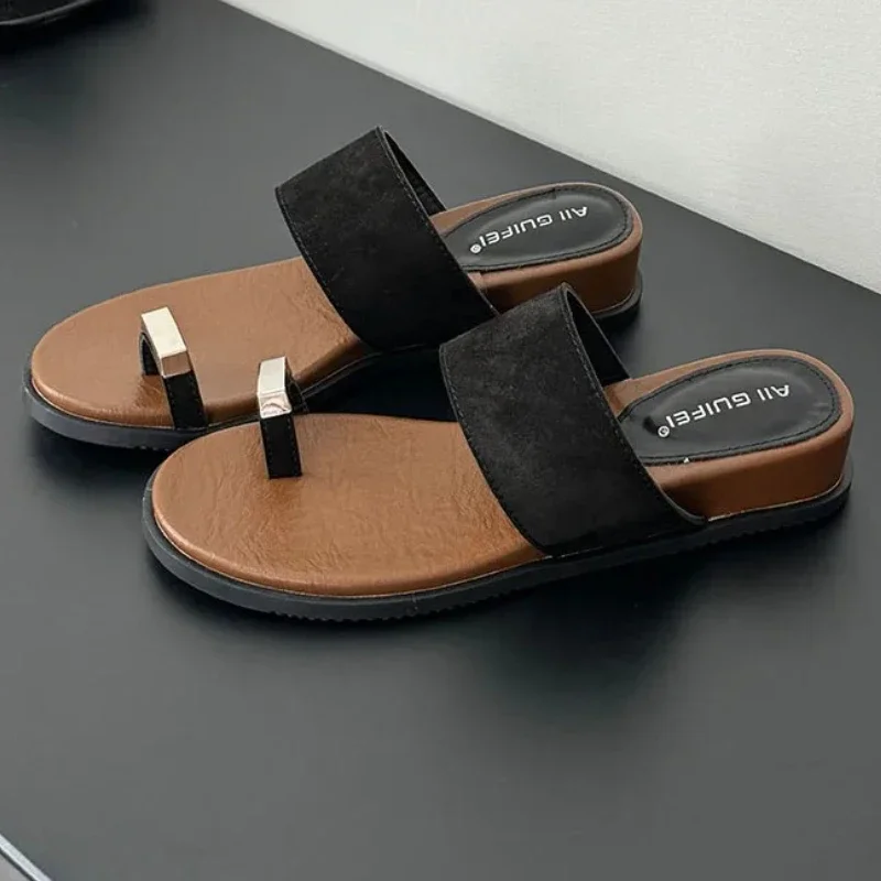 The Wide Strap Suede Toe Ring Slide - Image 5