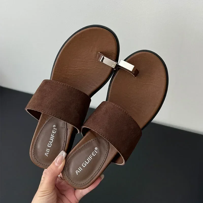 The Wide Strap Suede Toe Ring Slide - Image 6