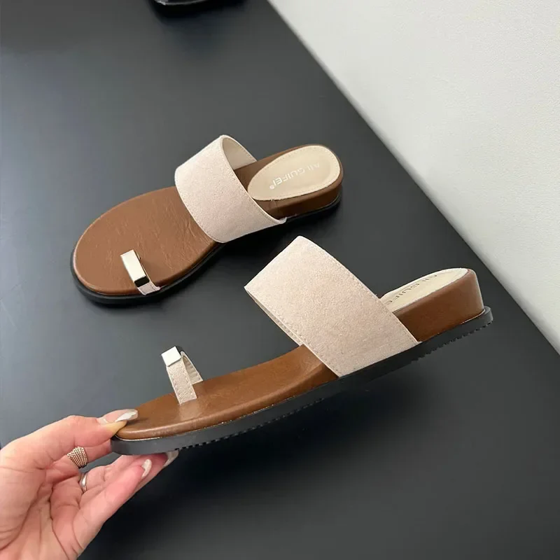 The Wide Strap Suede Toe Ring Slide - Image 8