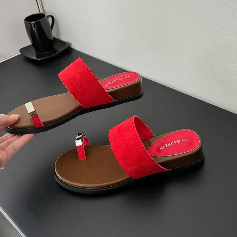 The Wide Strap Suede Toe Ring Slide - Image 9