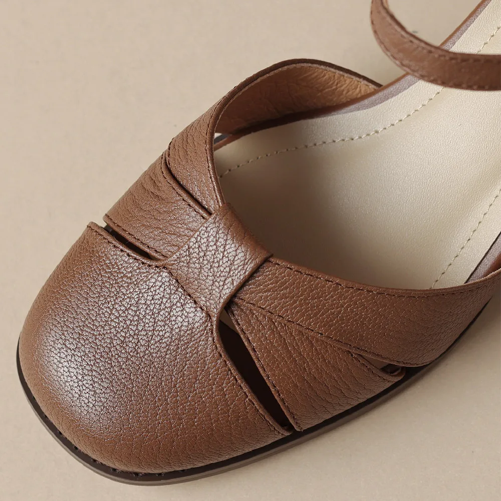 Women’s Leather Braided Ankle Strap Mid Heel Pumps - Image 13