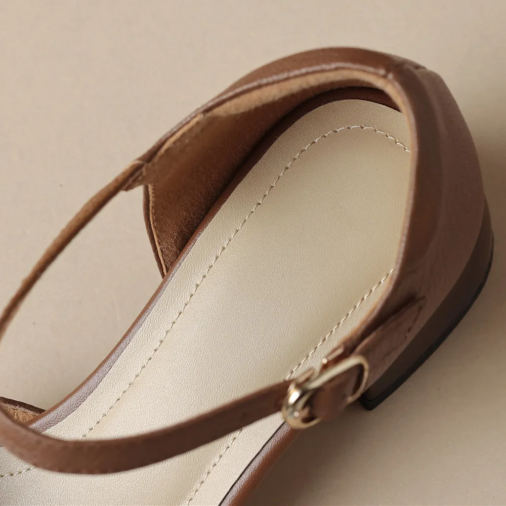 Women’s Leather Braided Ankle Strap Mid Heel Pumps - Image 14