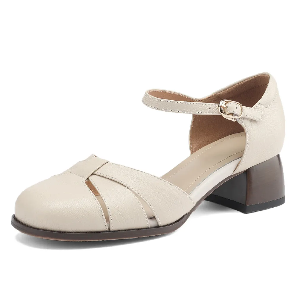Women’s Leather Braided Ankle Strap Mid Heel Pumps - Image 19