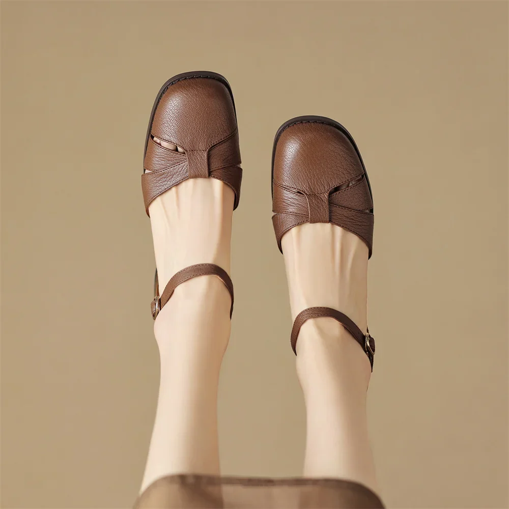 Women’s Leather Braided Ankle Strap Mid Heel Pumps - Image 27