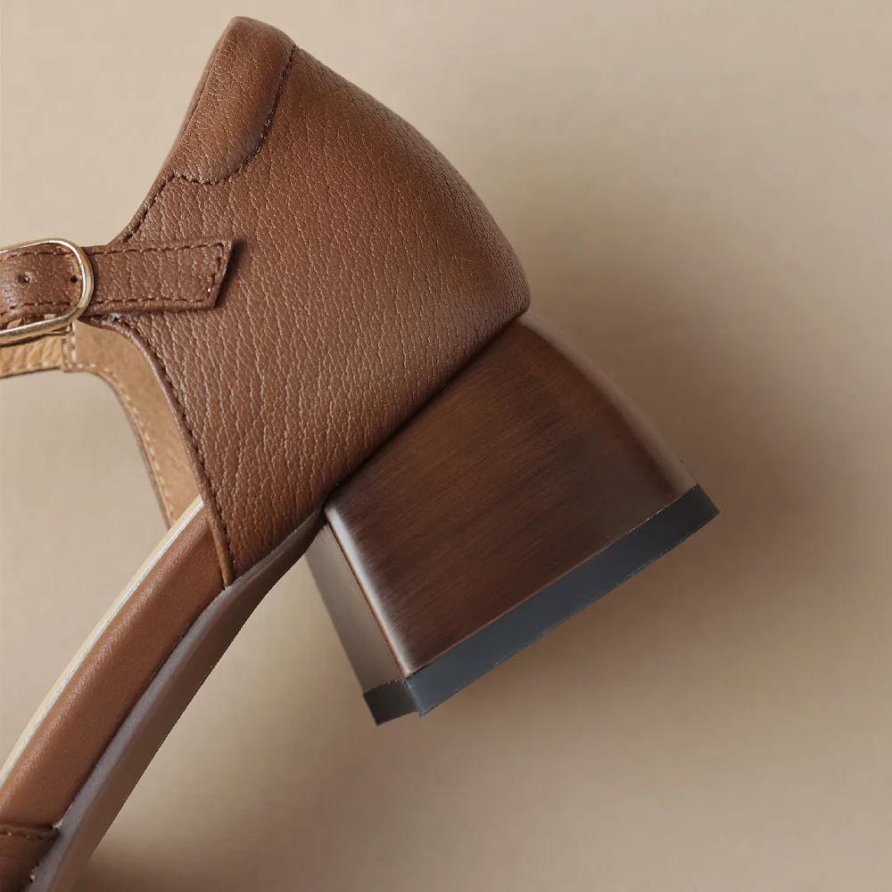 Women’s Leather Braided Ankle Strap Mid Heel Pumps - Image 3