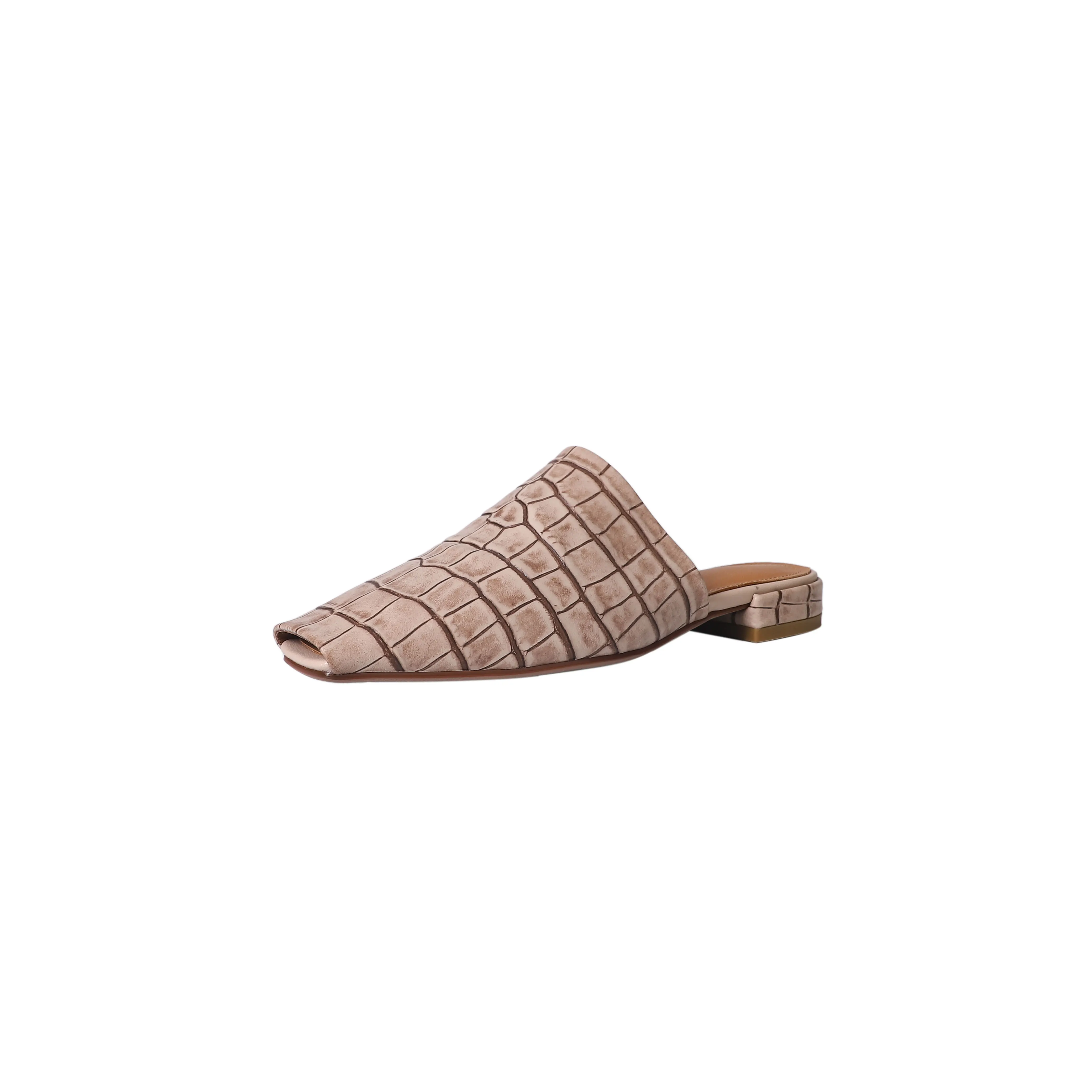 Women’s Leather Croc-Embossed Low Heel Mules - Image 3