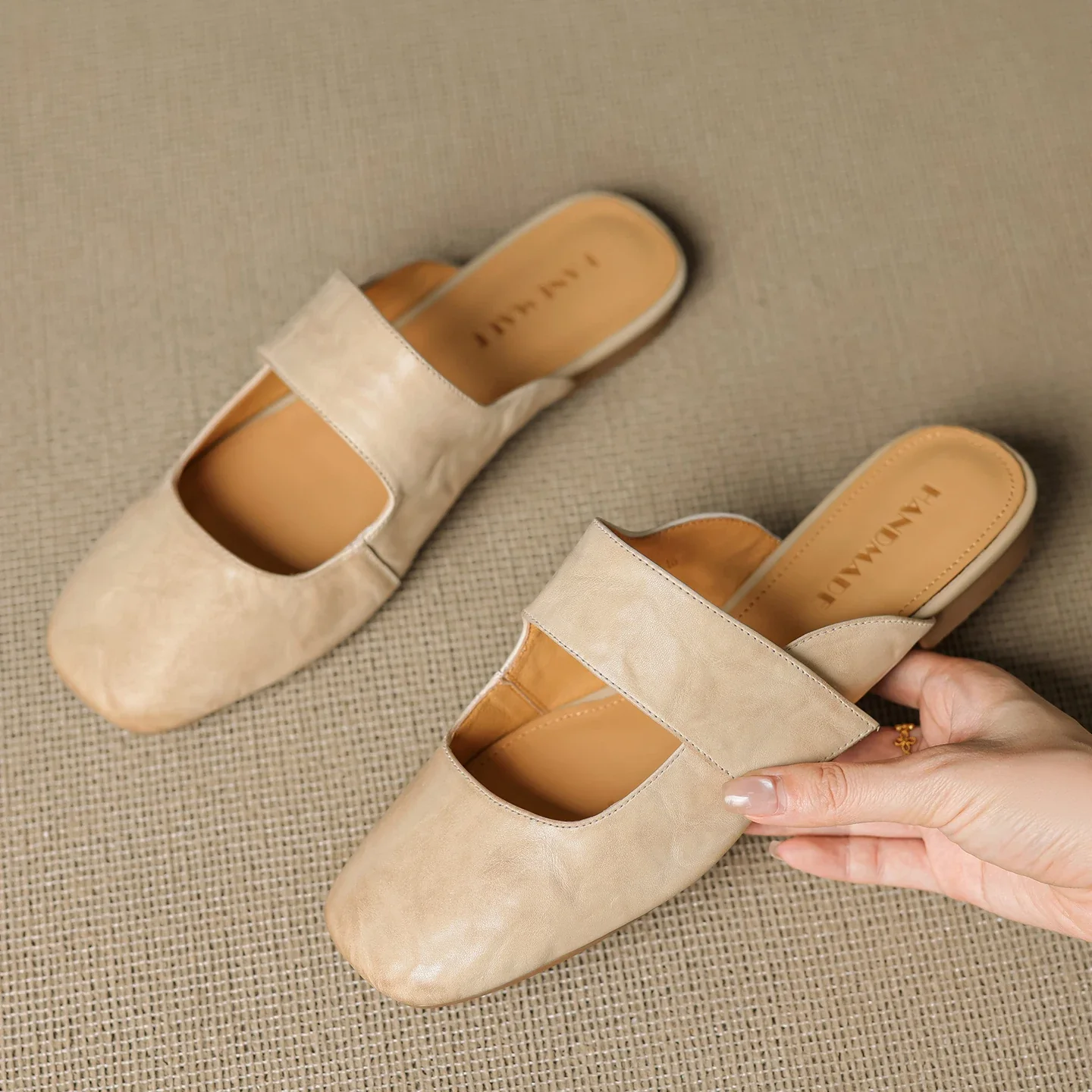 Women’s Leather Square Toe Chunky Heel Mules - Image 13