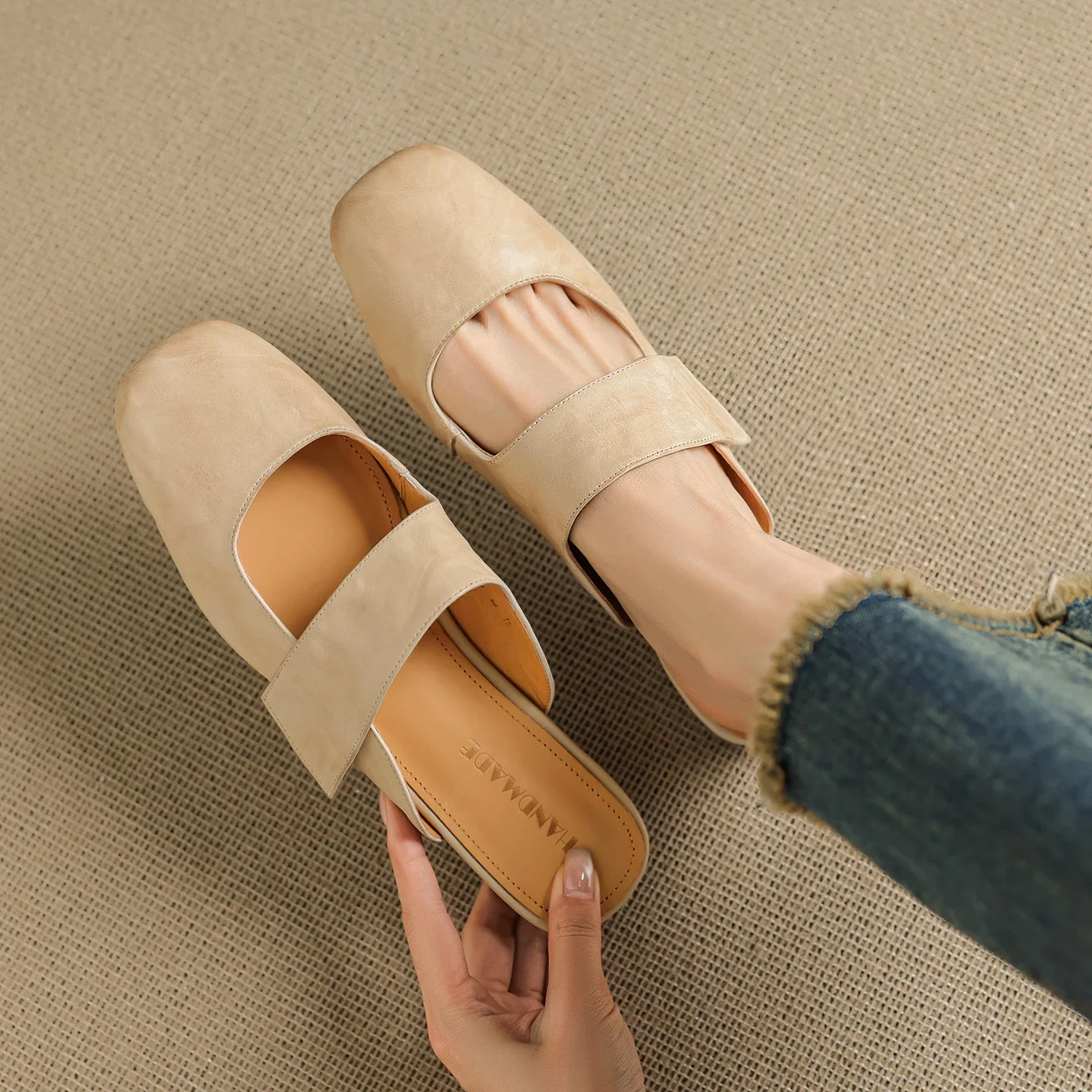 Women’s Leather Square Toe Chunky Heel Mules - Image 20