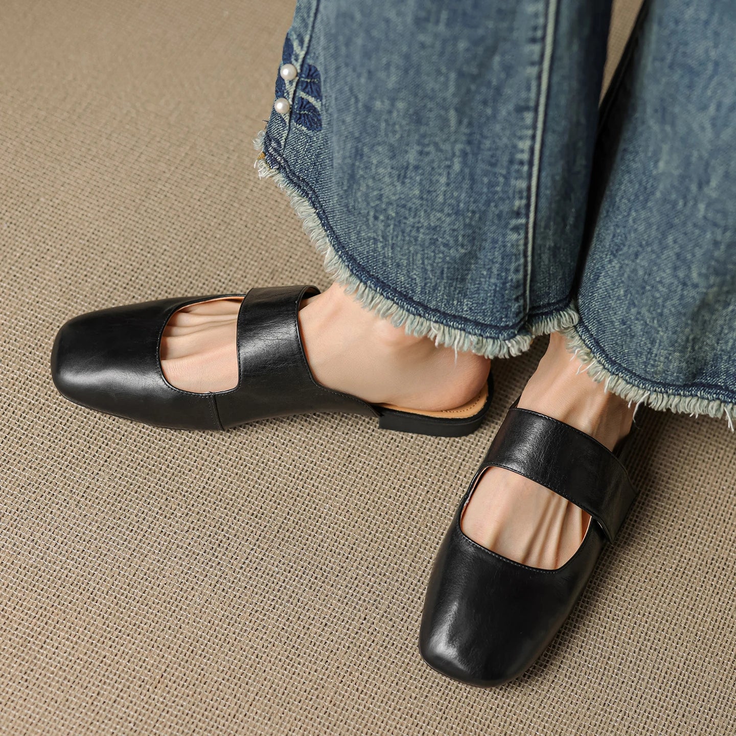 Women’s Leather Square Toe Chunky Heel Mules - Image 23