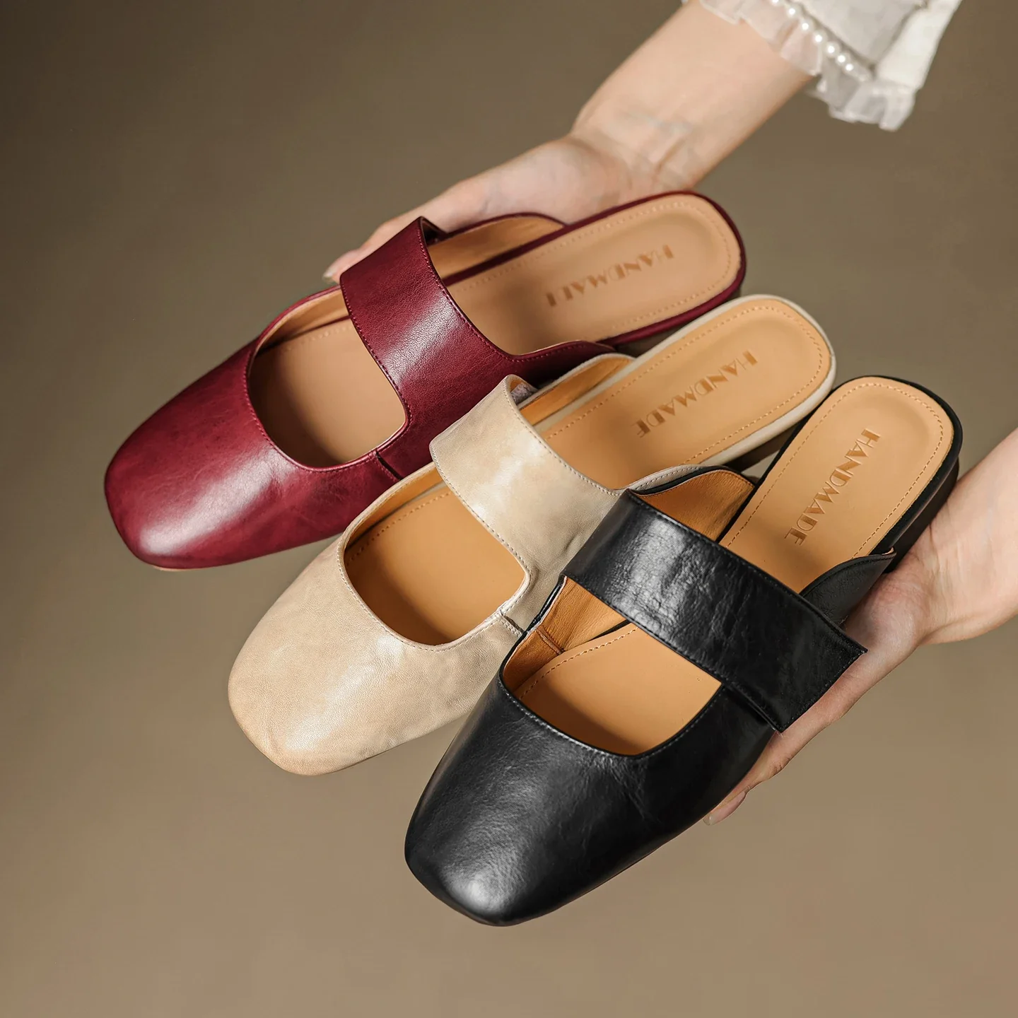 Women’s Leather Square Toe Chunky Heel Mules - Image 29