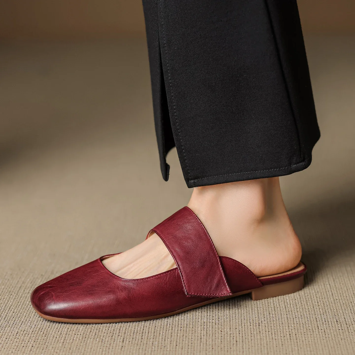 Women’s Leather Square Toe Chunky Heel Mules - Image 36