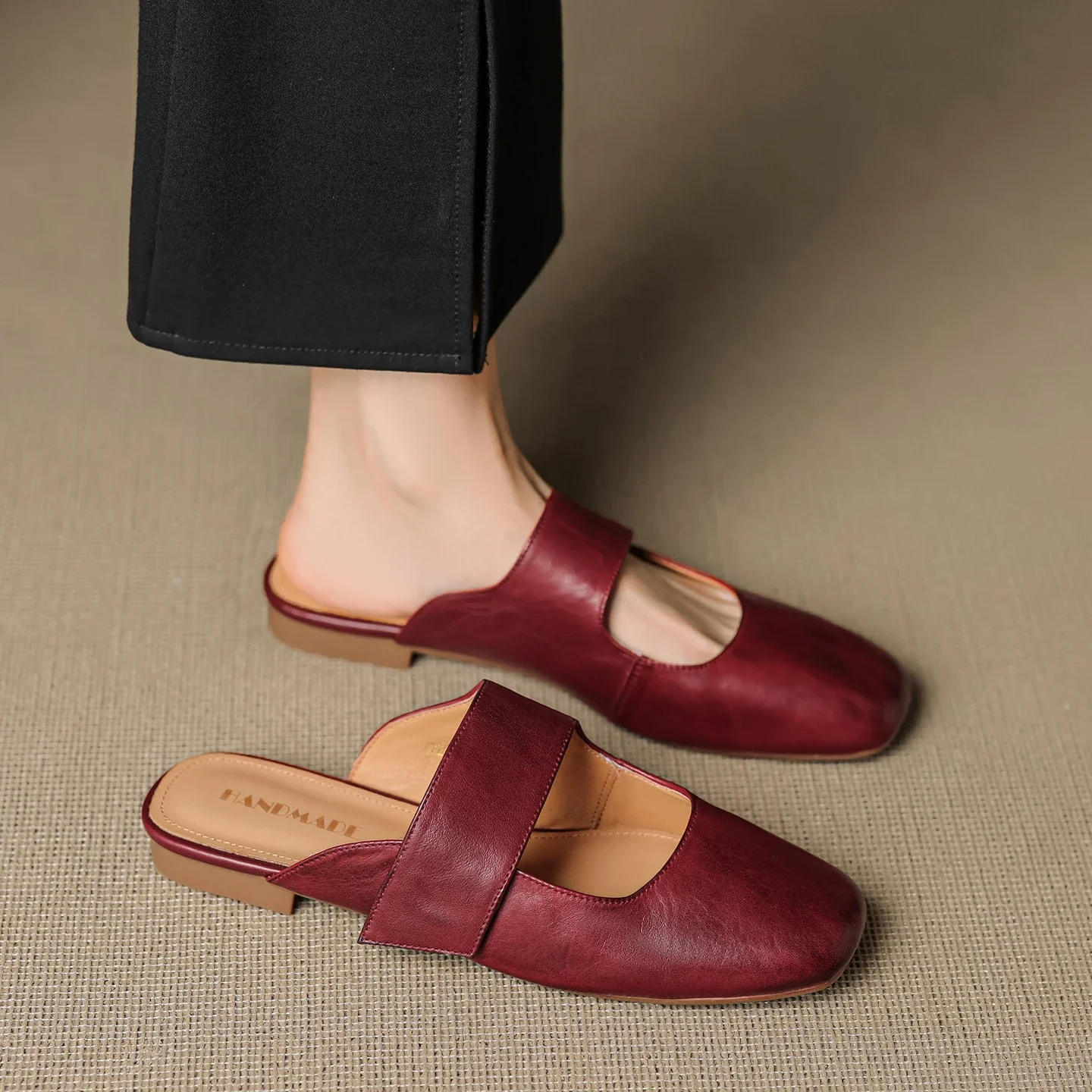 Women’s Leather Square Toe Chunky Heel Mules - Image 9