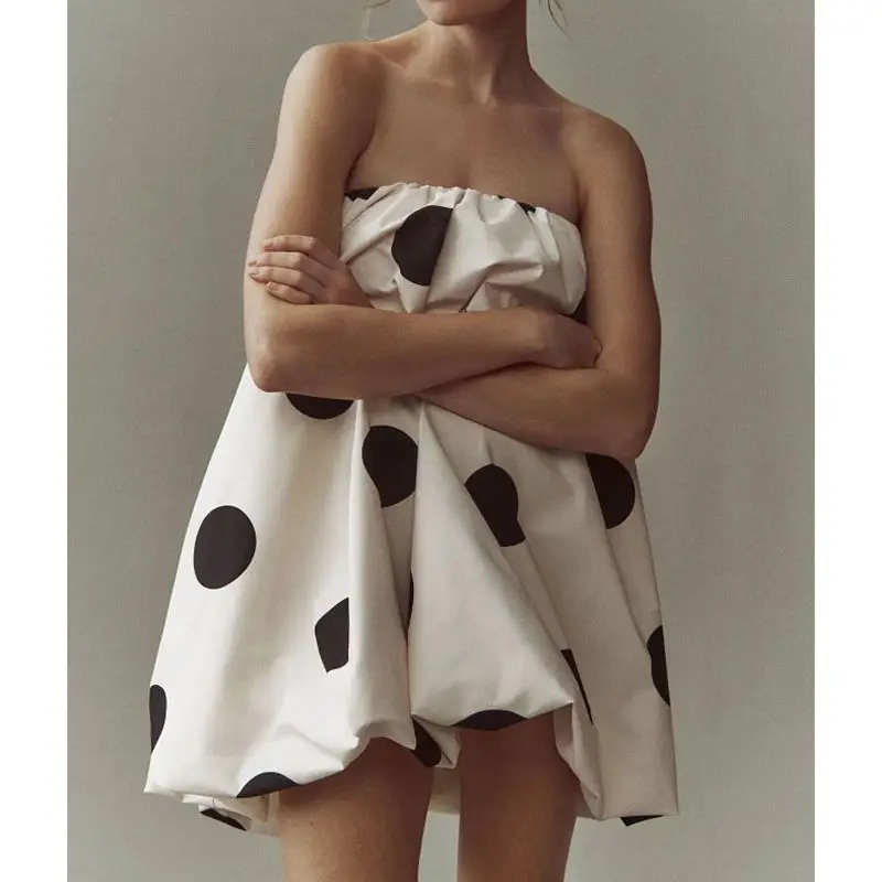 Women’s Polka Dot Strapless Bubble Mini Dress