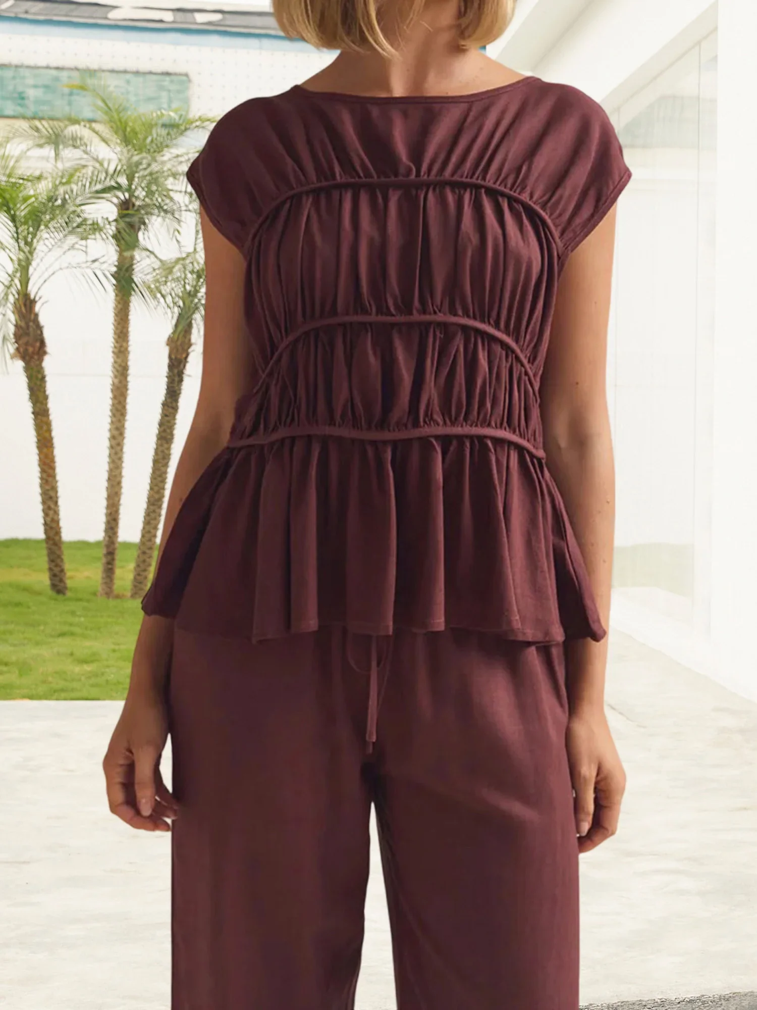 Women’s Ruched Cap Sleeve Peplum Top - Image 10