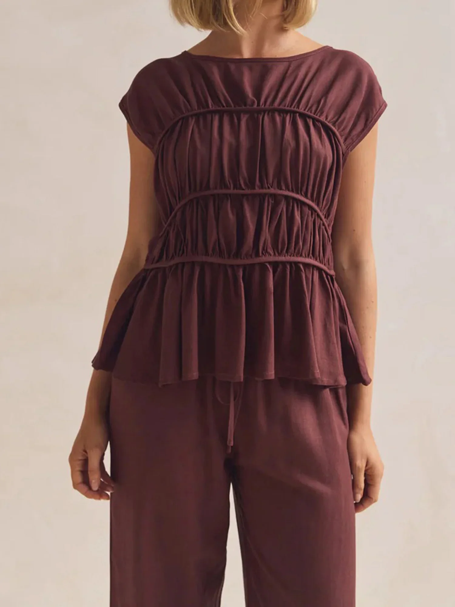 Women’s Ruched Cap Sleeve Peplum Top - Image 12