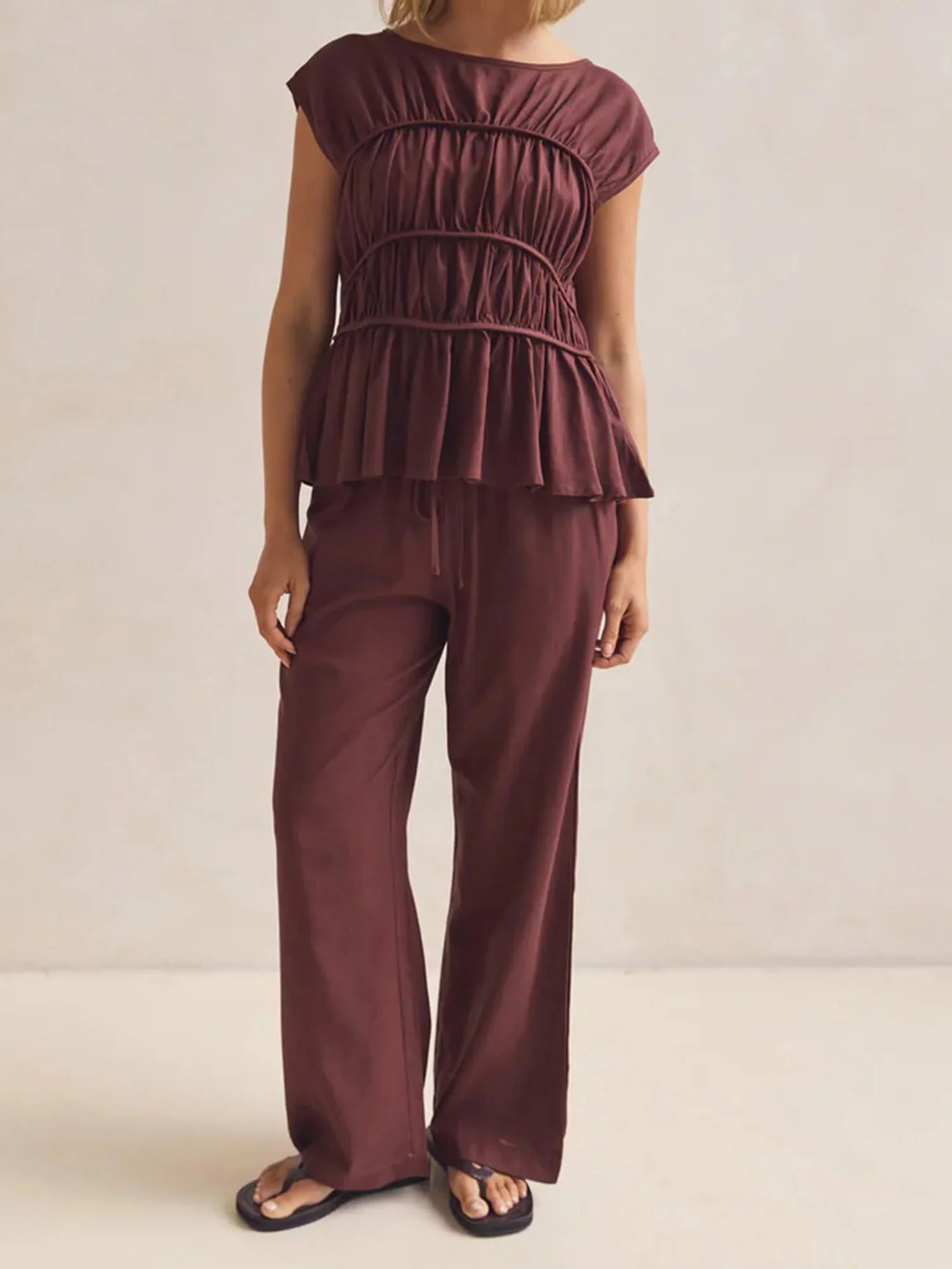 Women’s Ruched Cap Sleeve Peplum Top - Image 13