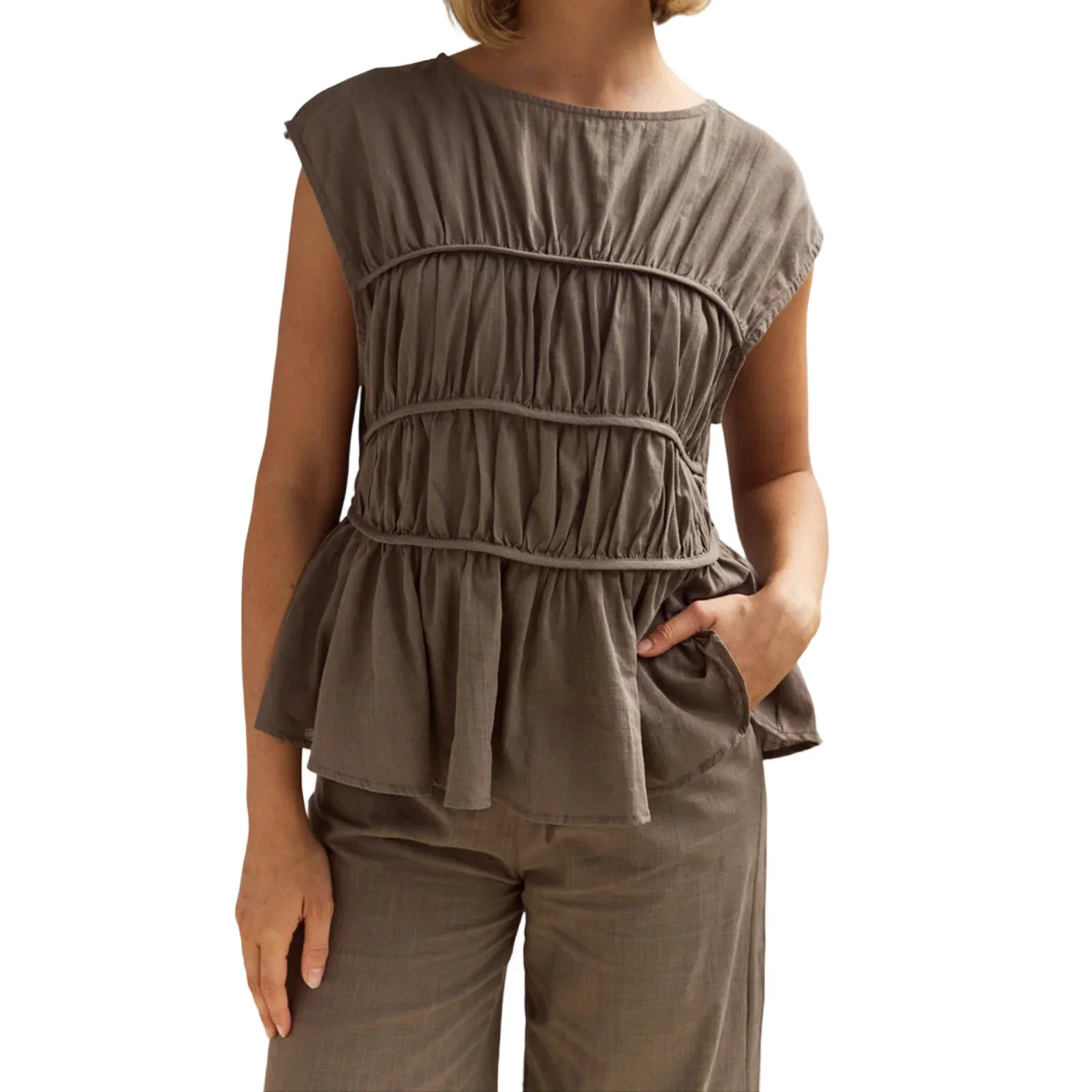 Women’s Ruched Cap Sleeve Peplum Top - Image 16