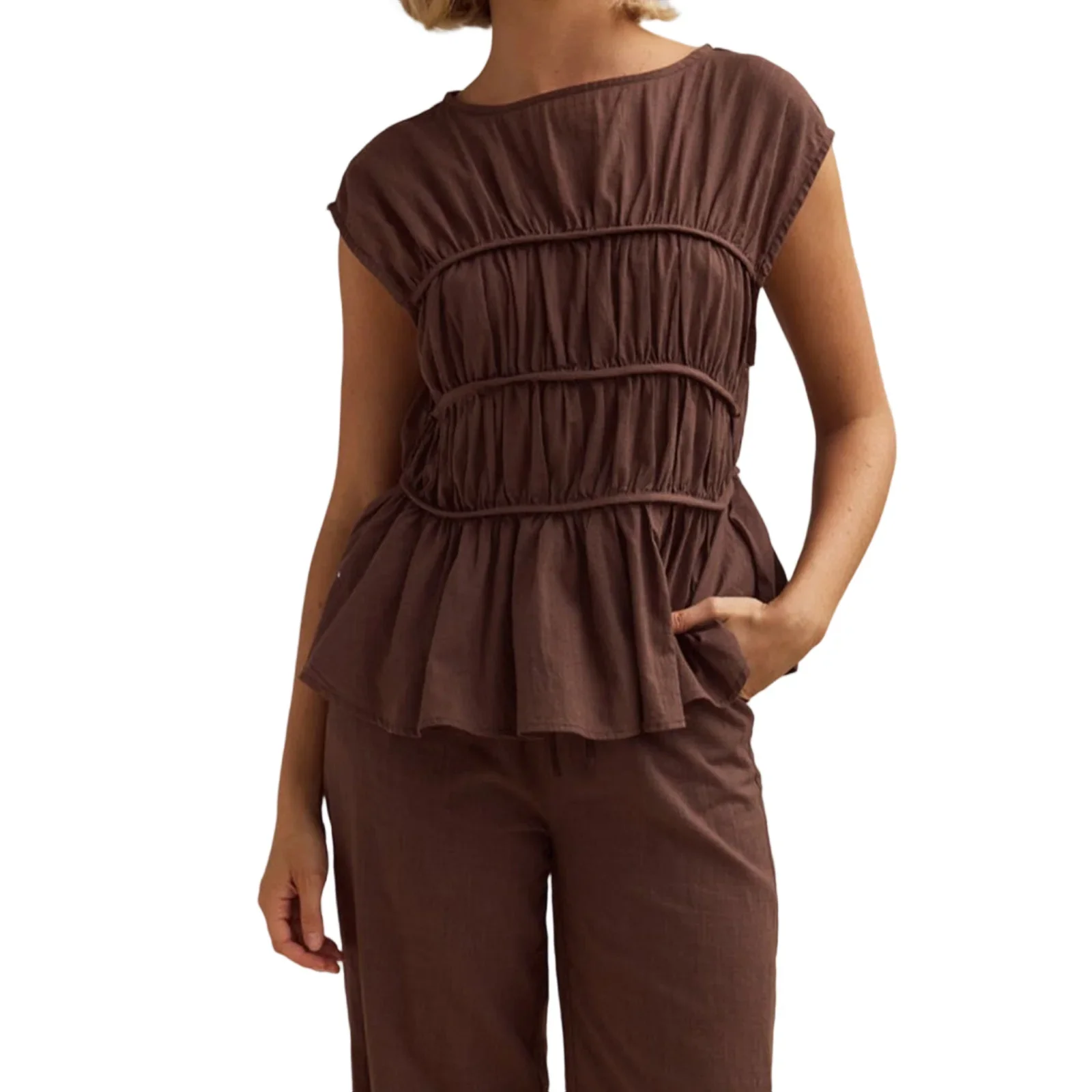 Women’s Ruched Cap Sleeve Peplum Top - Image 17