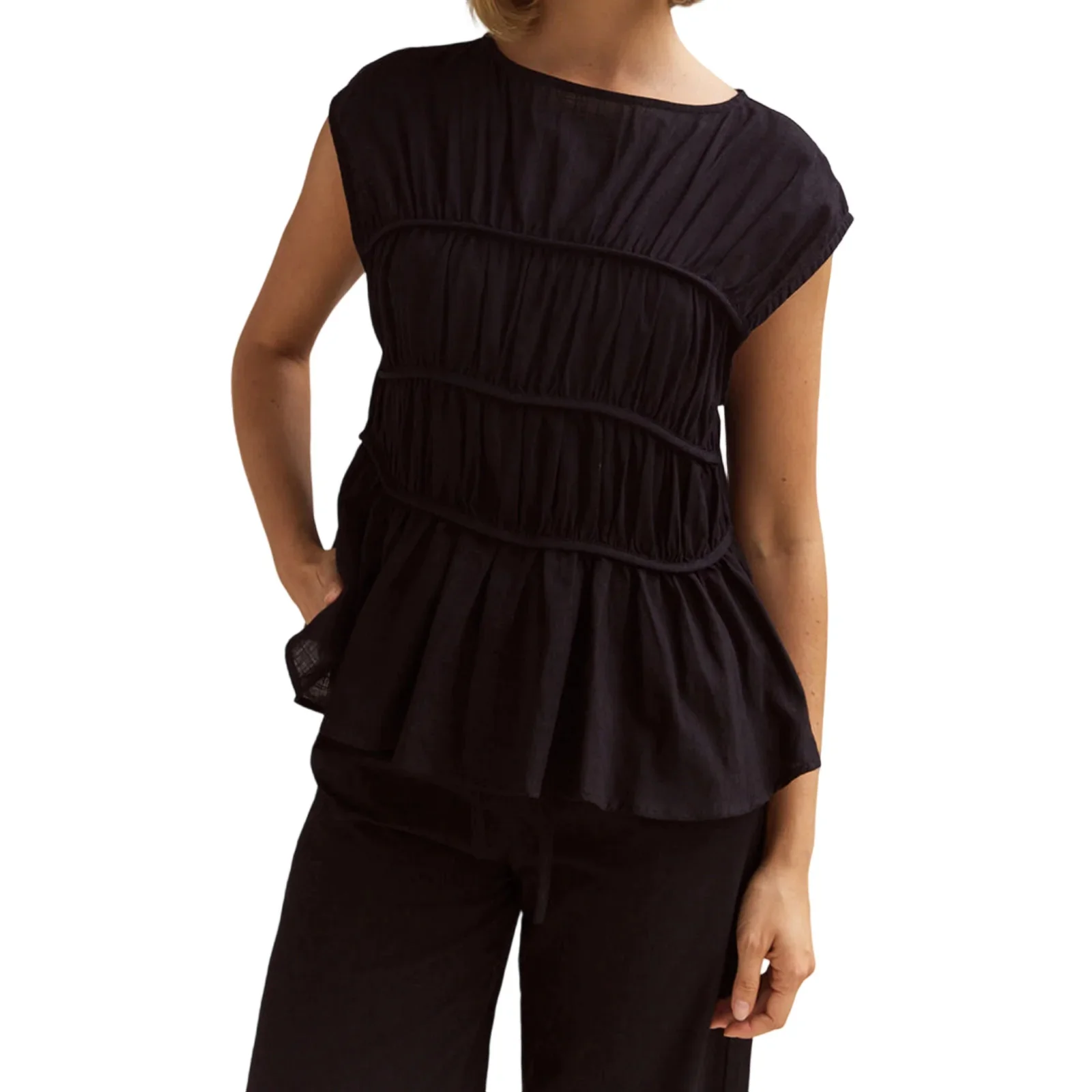 Women’s Ruched Cap Sleeve Peplum Top - Image 19