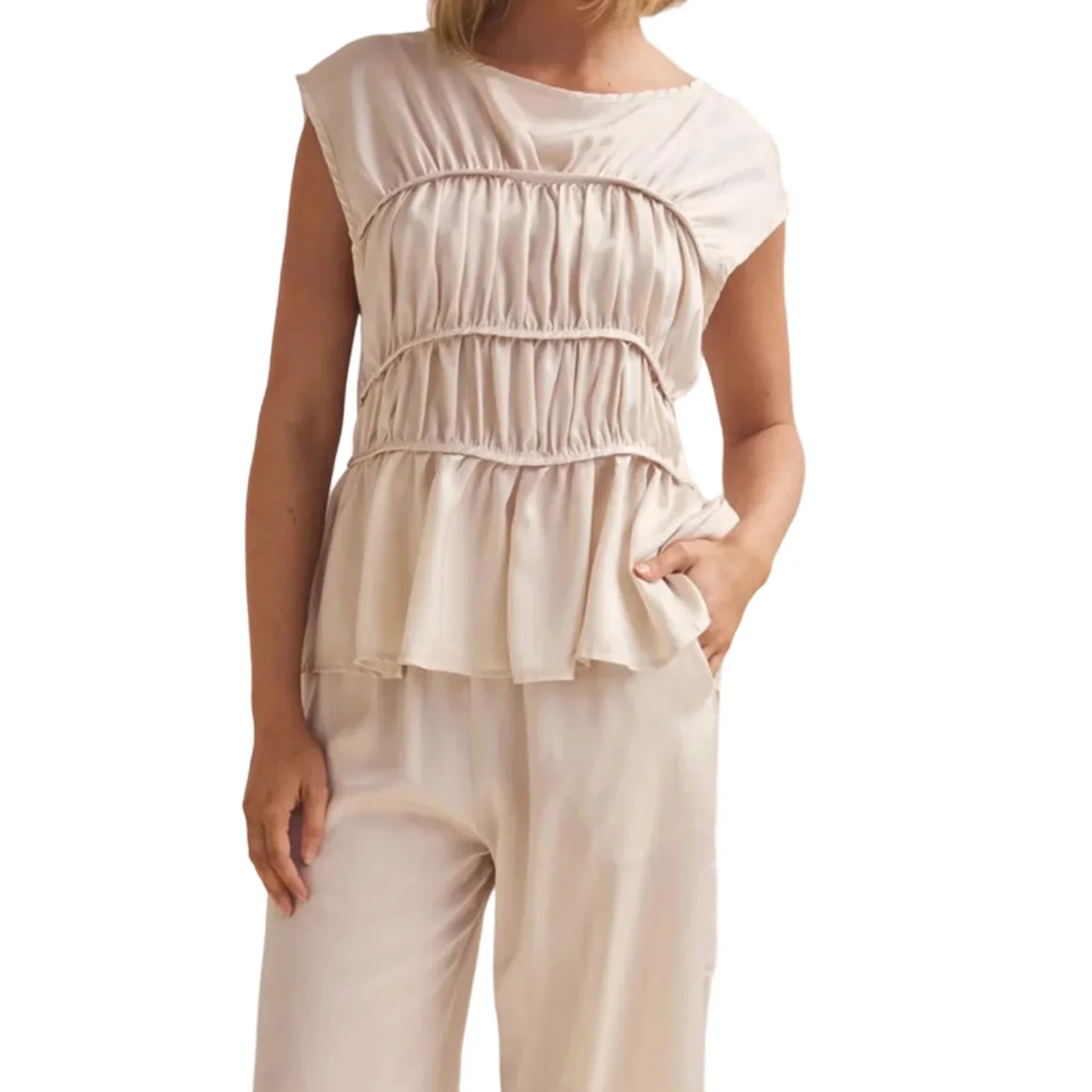 Women’s Ruched Cap Sleeve Peplum Top - Image 21